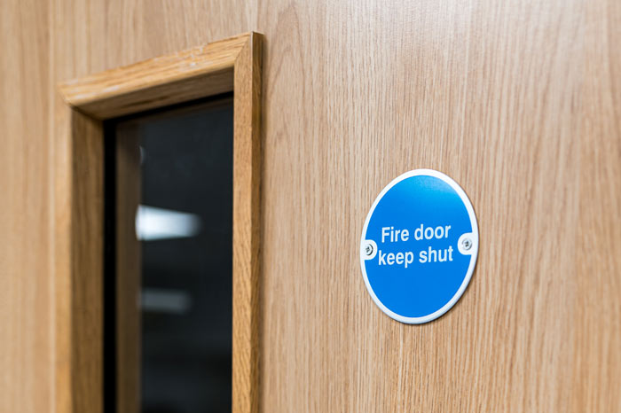 A close up of a fire door